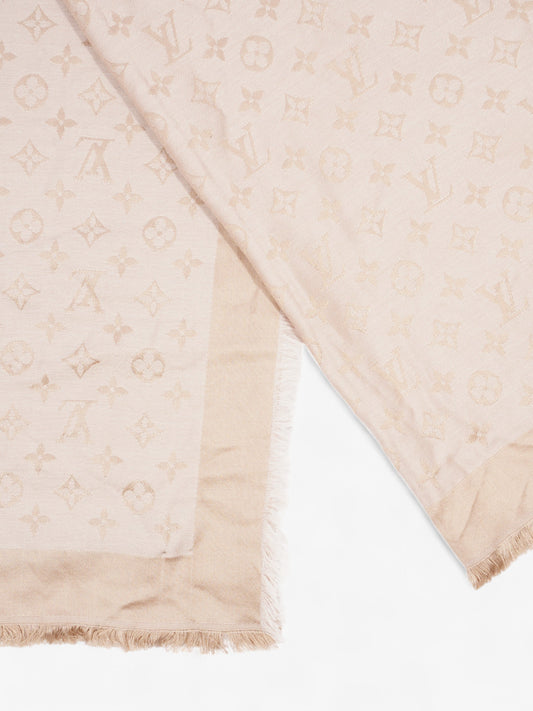 Louis Vuitton Monogram Shawl Beige Silk 139cm x 139cm