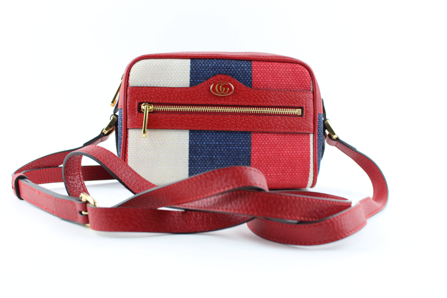 GUCCI OPHIDIA WASHED COTTON STRIPE MINI BAG