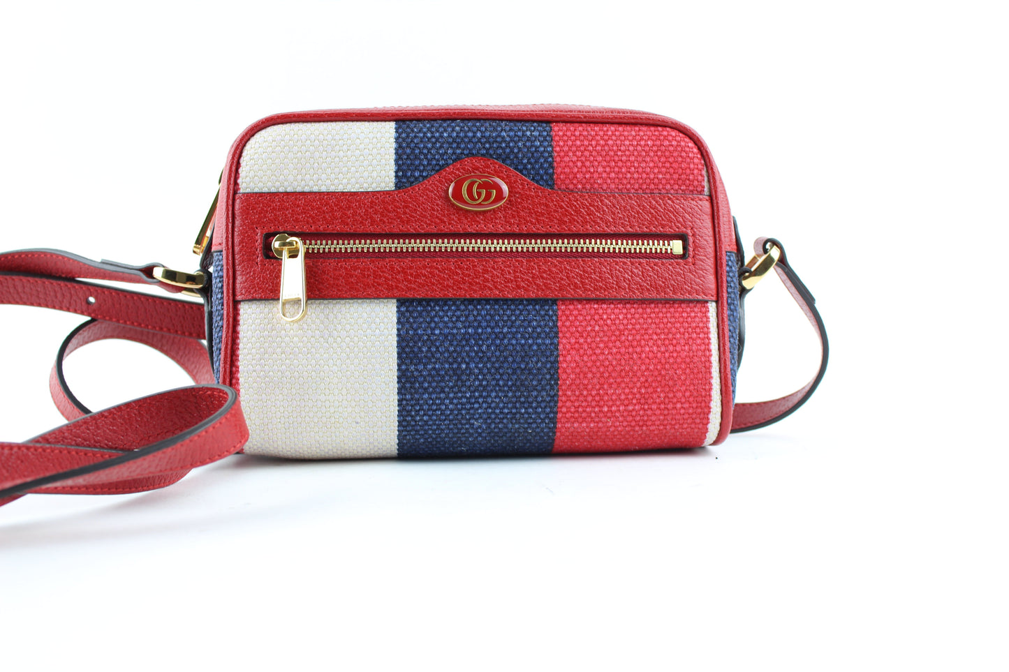 GUCCI OPHIDIA WASHED COTTON STRIPE MINI BAG