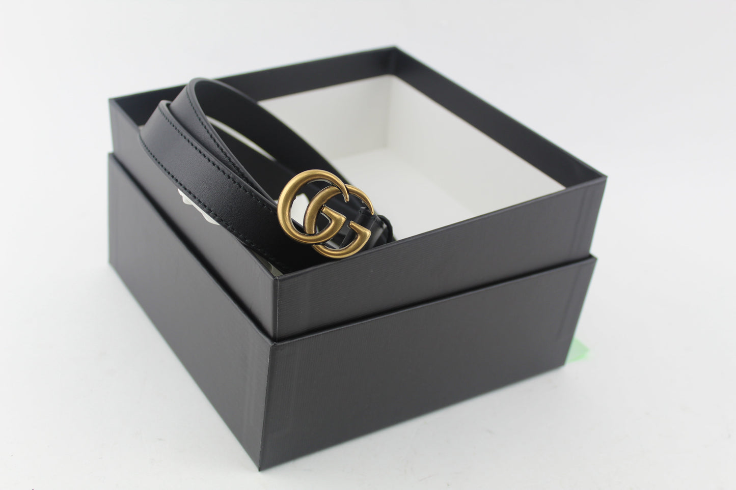 GUCCI LEATHER BELT WITH DOUBLE G BUCKLE