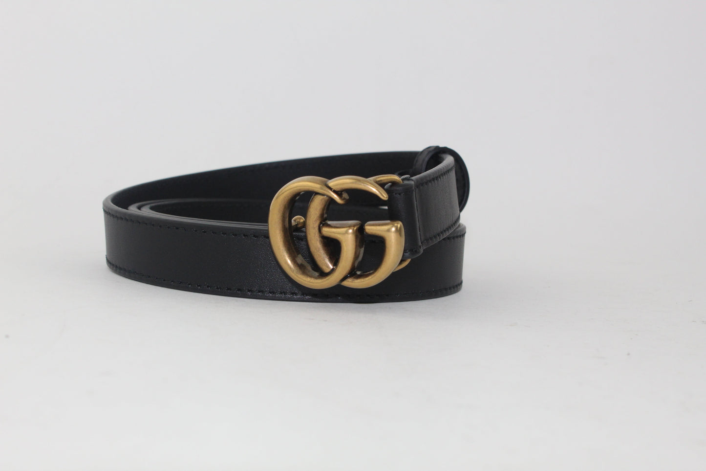 GUCCI LEATHER BELT WITH DOUBLE G BUCKLE