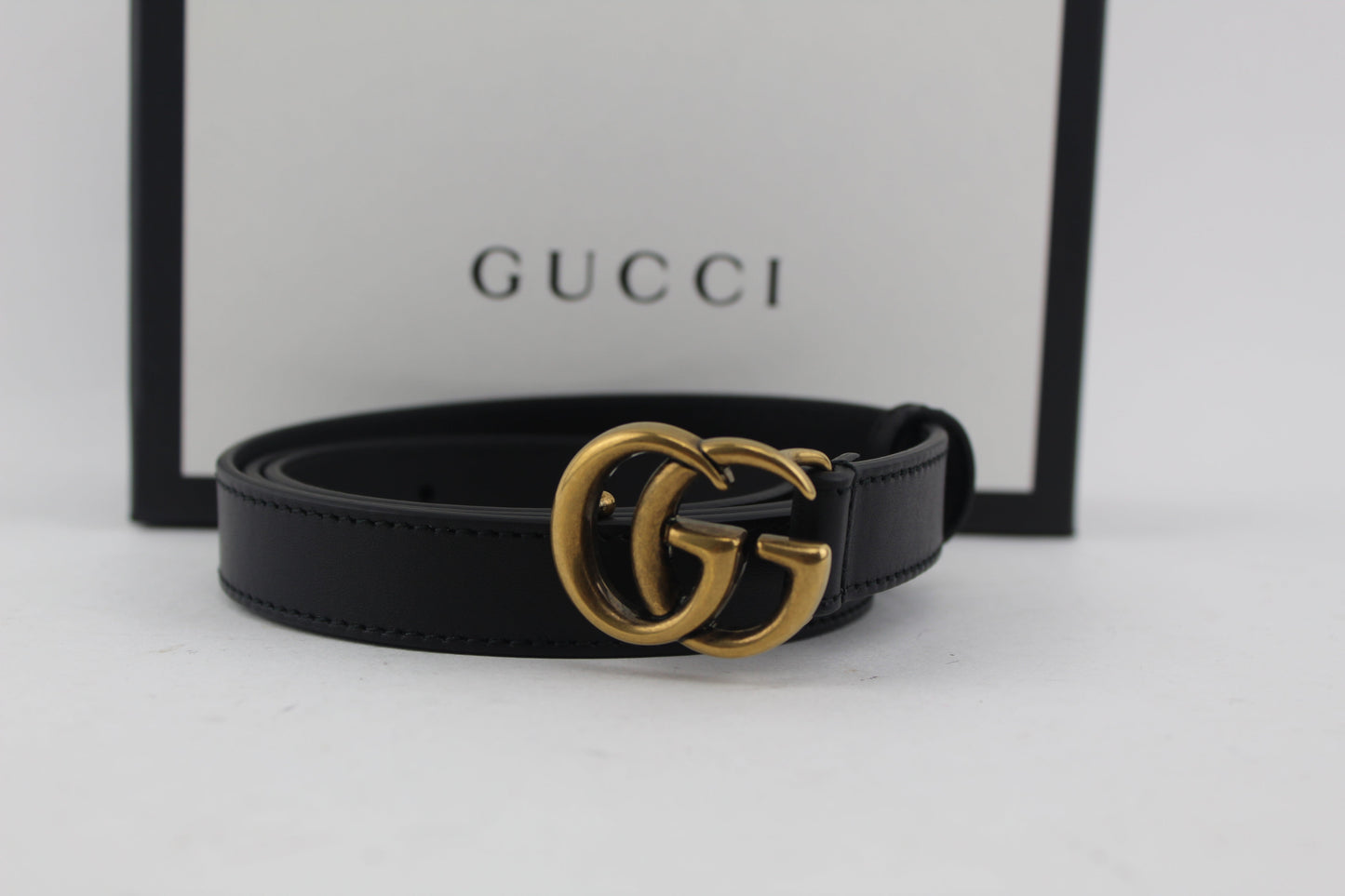 GUCCI LEATHER BELT WITH DOUBLE G BUCKLE