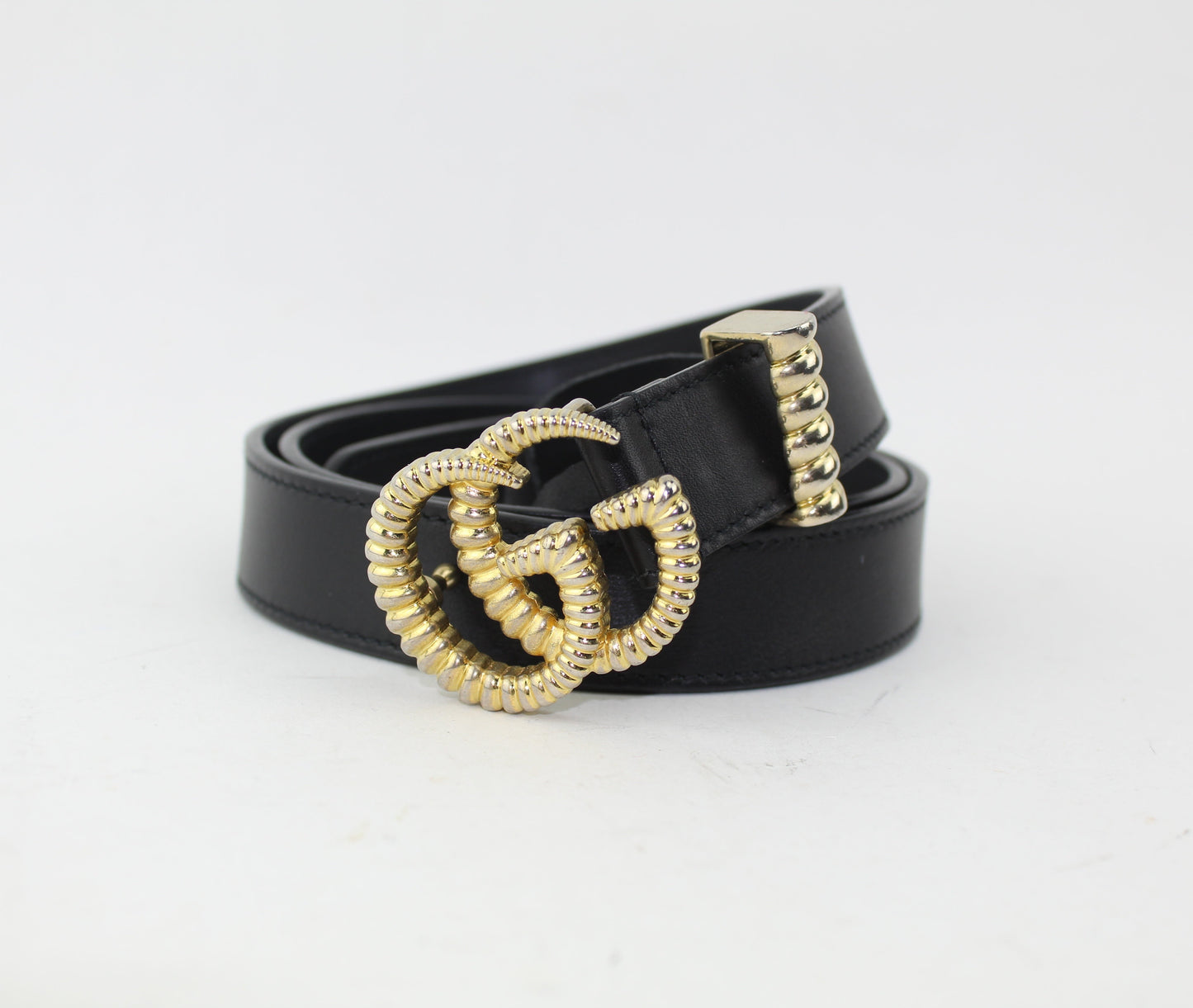 GUCCI LEATHER BELT WITH DOUBLE G BUCKLE size 80/32