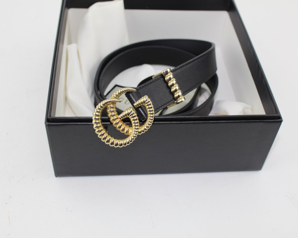GUCCI LEATHER BELT WITH DOUBLE G BUCKLE