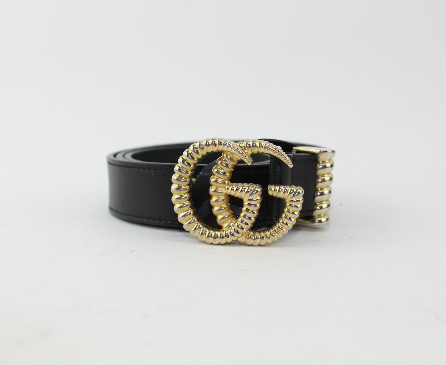 GUCCI LEATHER BELT WITH DOUBLE G BUCKLE size 80/32