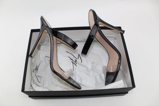 GIUSEPPE ZANOTTI ALI PATENT-LEATHER AND PERSPEX SANDALS SIZE 38.5