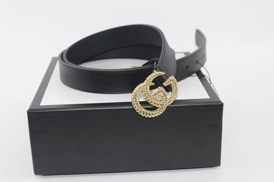 GUCCI LEATHER BELT WITH DOUBLE G BUCKLE