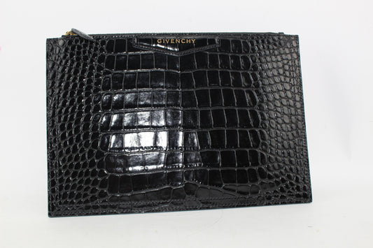 GIVENCHY ANTIGONA  CROC-EMBOSSED LEATHER POUCH