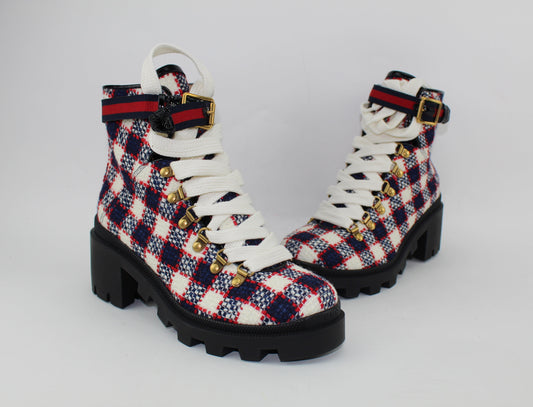GUCCI CHECK TWEED ANKLE BOOT SIZE 38