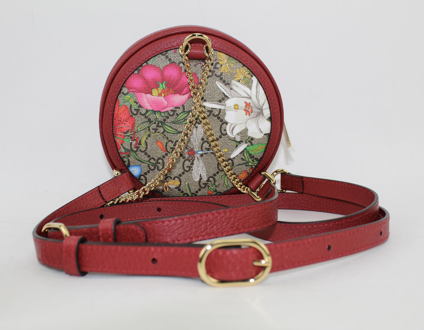 GUCCI OPHIDIA MINI ROUND GG FLORAL CHAIN-STRAP BACKPACK
