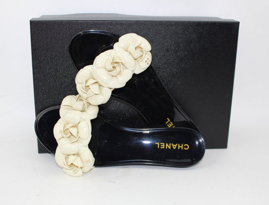 Chanel PVC Slides with Camellia Flowers