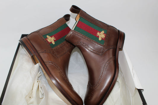 GUCCI MEN'S STRAND LEATHER WINGTIP CHELSEA BOOTS