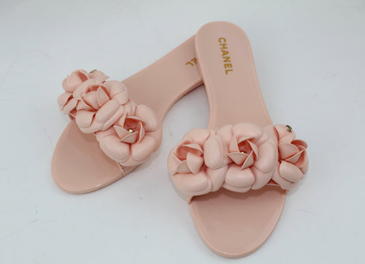 Chanel PVC Slides with Camellia Flowers