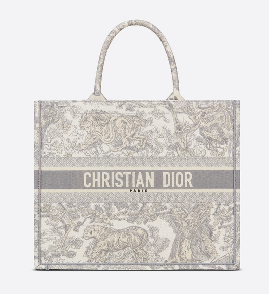 Dior Book Tote in Gray Toile de Jouy Embroidery