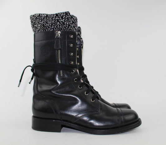 CHANEL CC SOCK COMBAT BOOTS