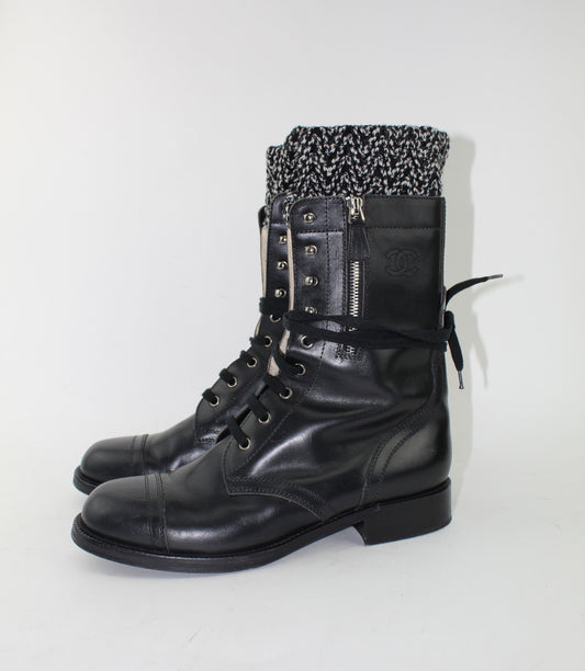 CHANEL CC SOCK COMBAT BOOTS