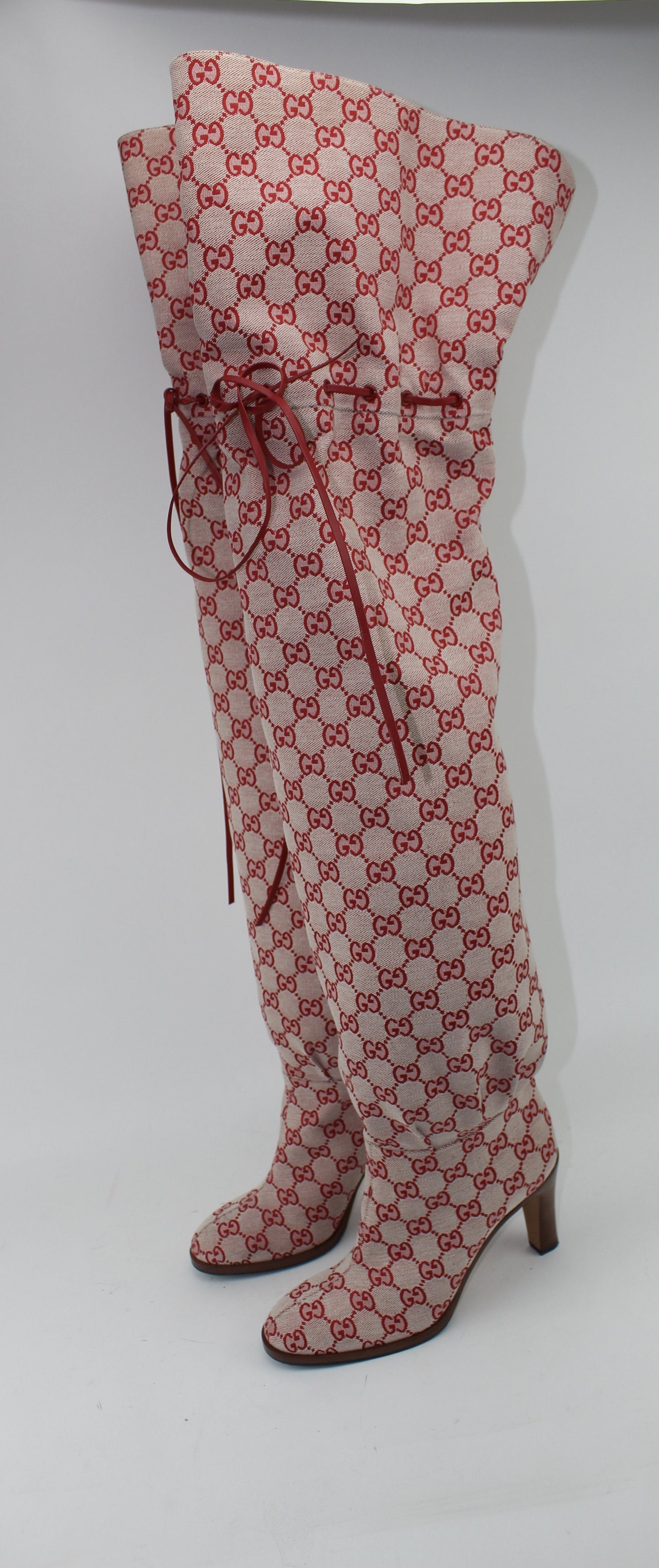 GUCCI MONOGRAM LISA LEATHER OVER THE KNEE BOOTS