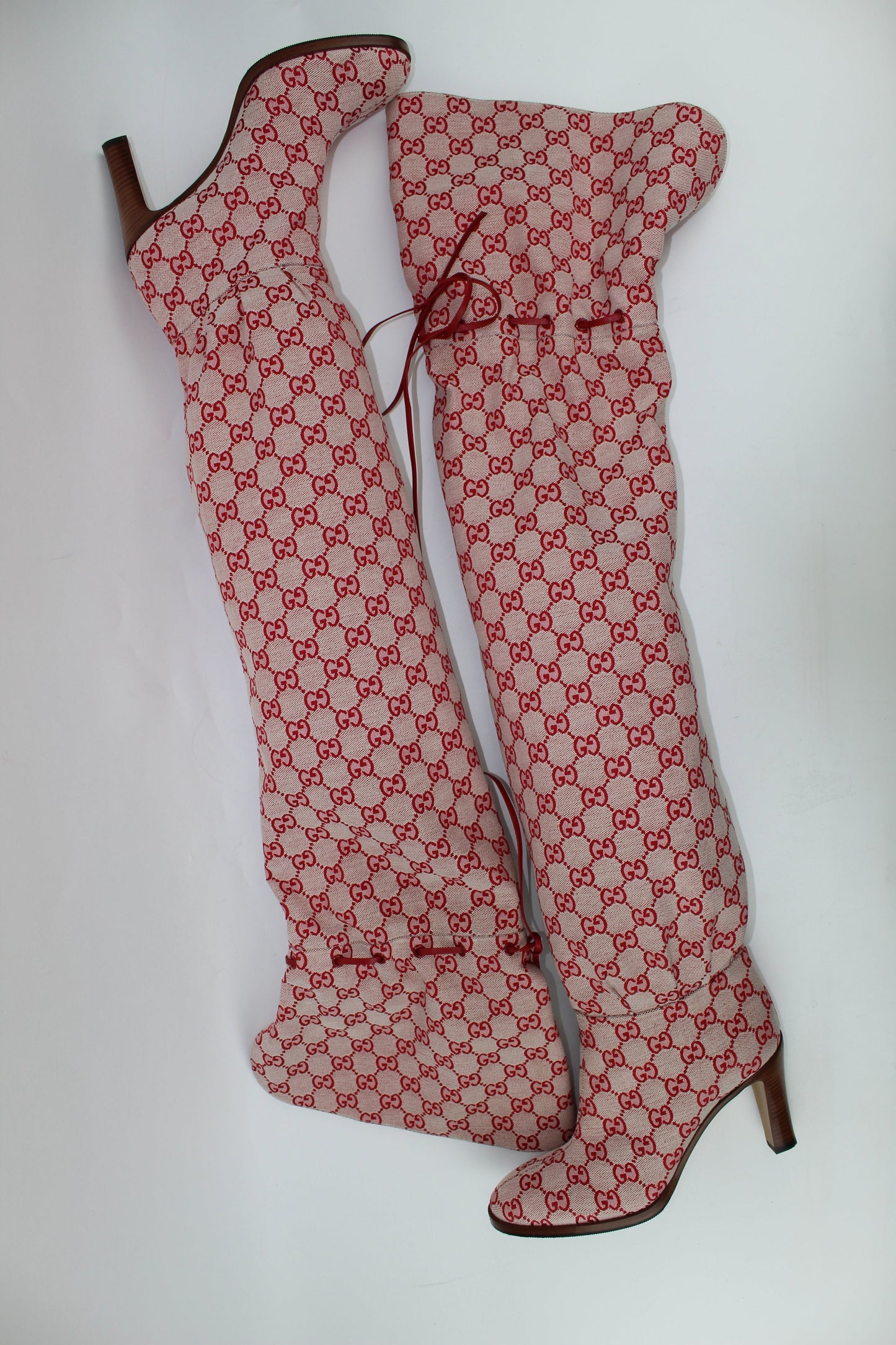GUCCI MONOGRAM LISA LEATHER OVER THE KNEE BOOTS