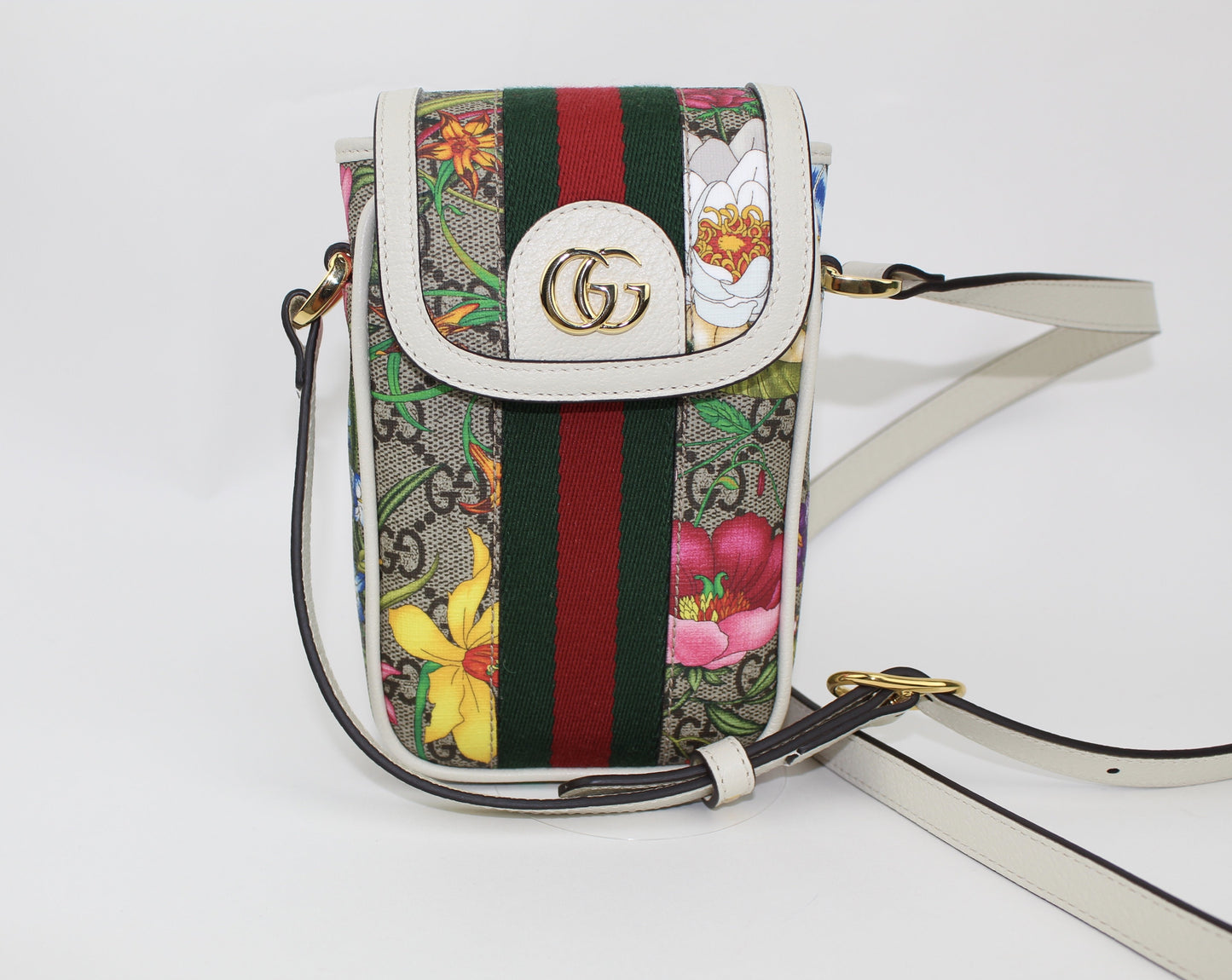 GUCCI OPHIDIA GG FLORA PHONE CASE CROSSBODY BAG