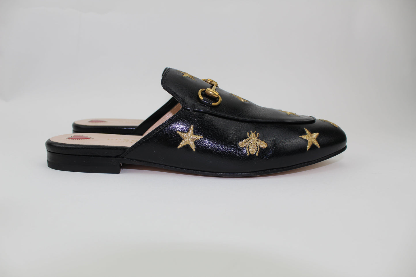 GUCCI PRINCETOWN EMBROIDERED LEATHER SLIPPER
