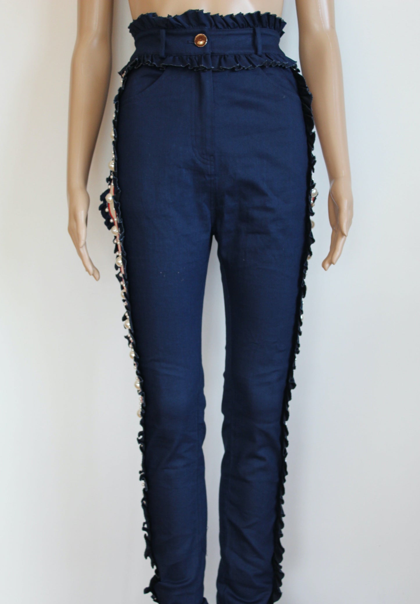Laurence and Chico Pearl and Ruffle Embellished Pants
