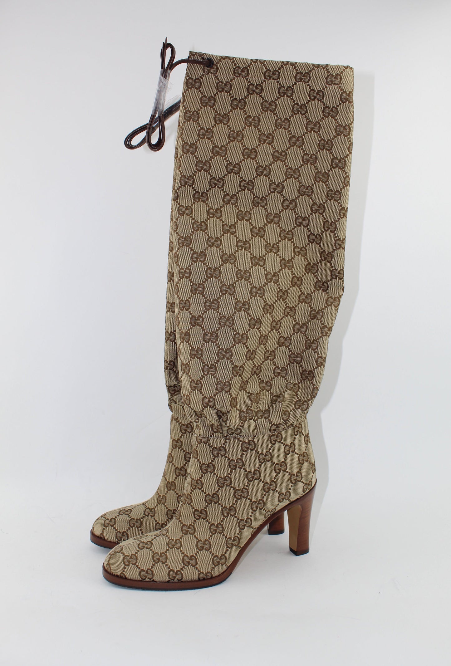 GUCCI MONOGRAM LISA TIE BOOTS