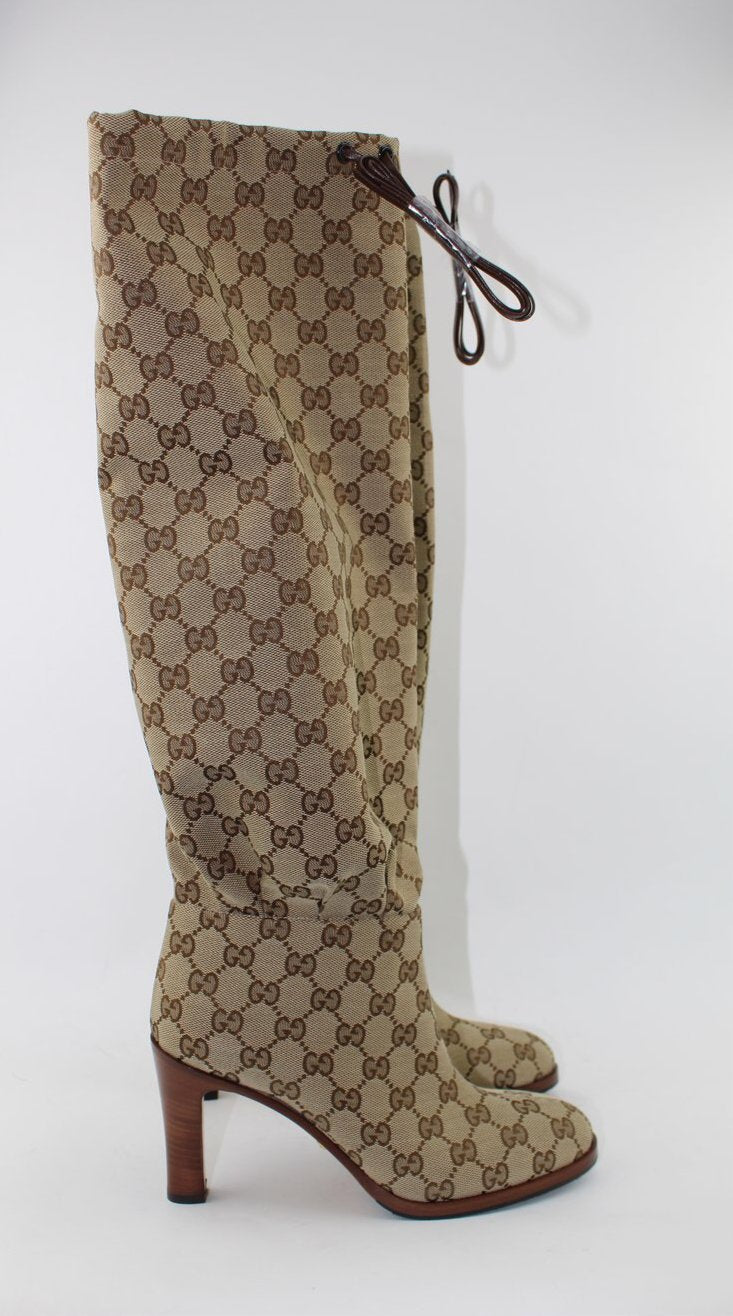 GUCCI MONOGRAM LISA TIE BOOTS