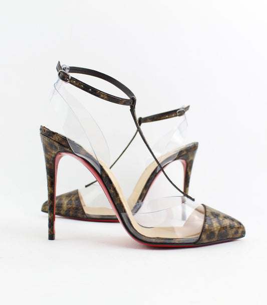 CHRISTIAN LOUBOUTIN NOSY 100 PYTHON LEO/PVC SIZE 37.5