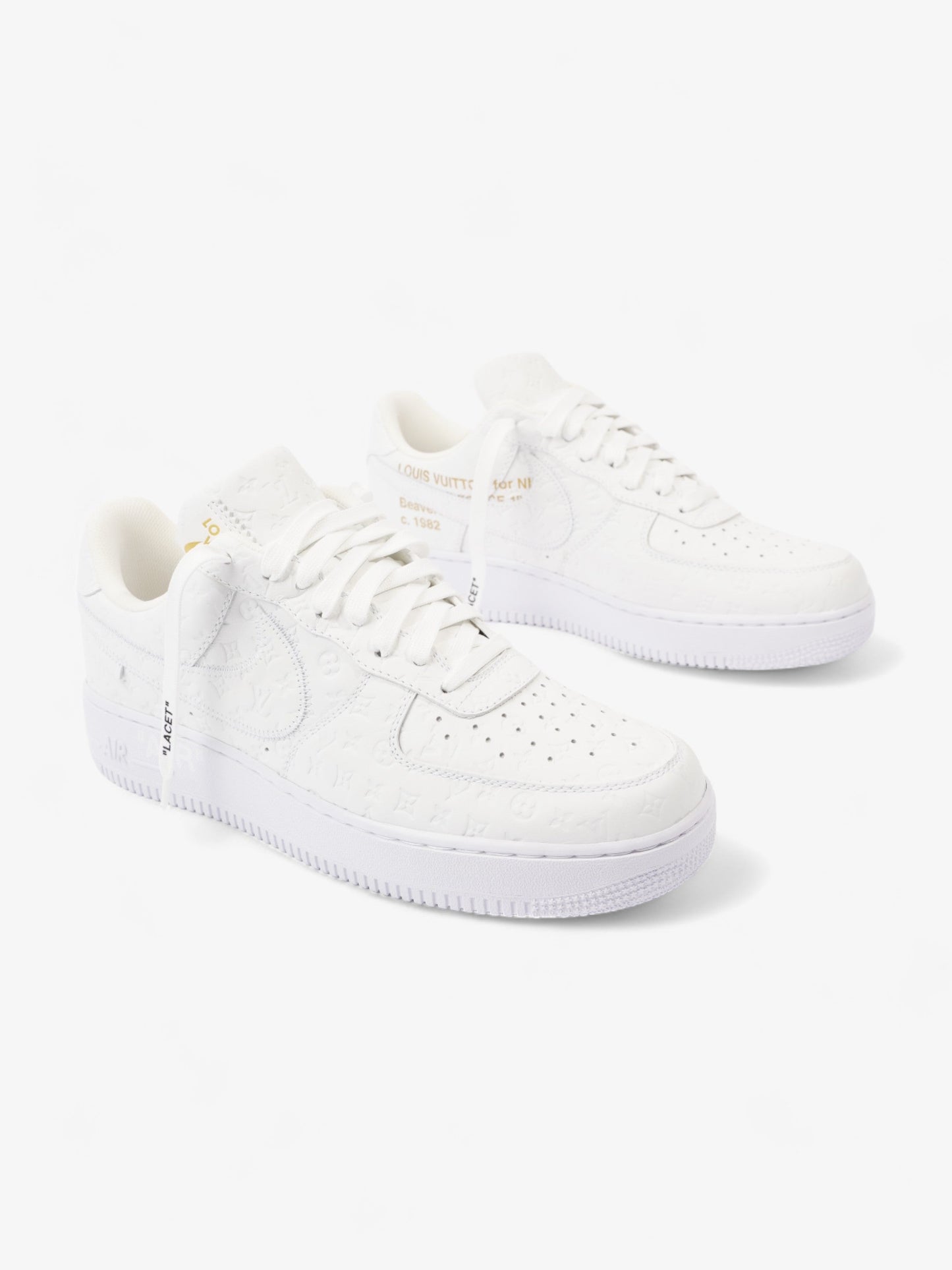 Louis Vuitton Air Force 1 Low By Virgil Abloh White Embossed Leather EU 43 UK 9