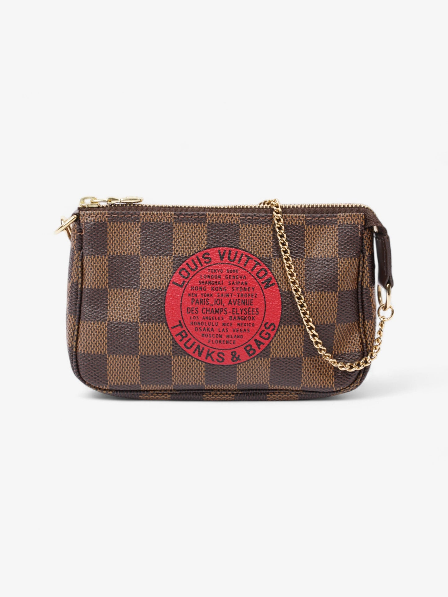 Louis Vuitton Pochette Accessoires Damier Ebene / Red Coated Canvas Mini