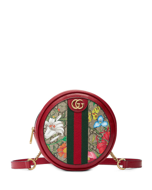GUCCI OPHIDIA MINI ROUND GG FLORAL CHAIN-STRAP BACKPACK