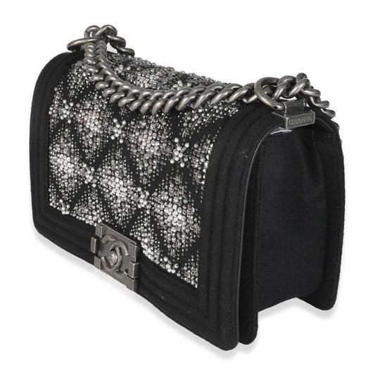 Chanel Black Jersey Strass Old Medium Boy Bag