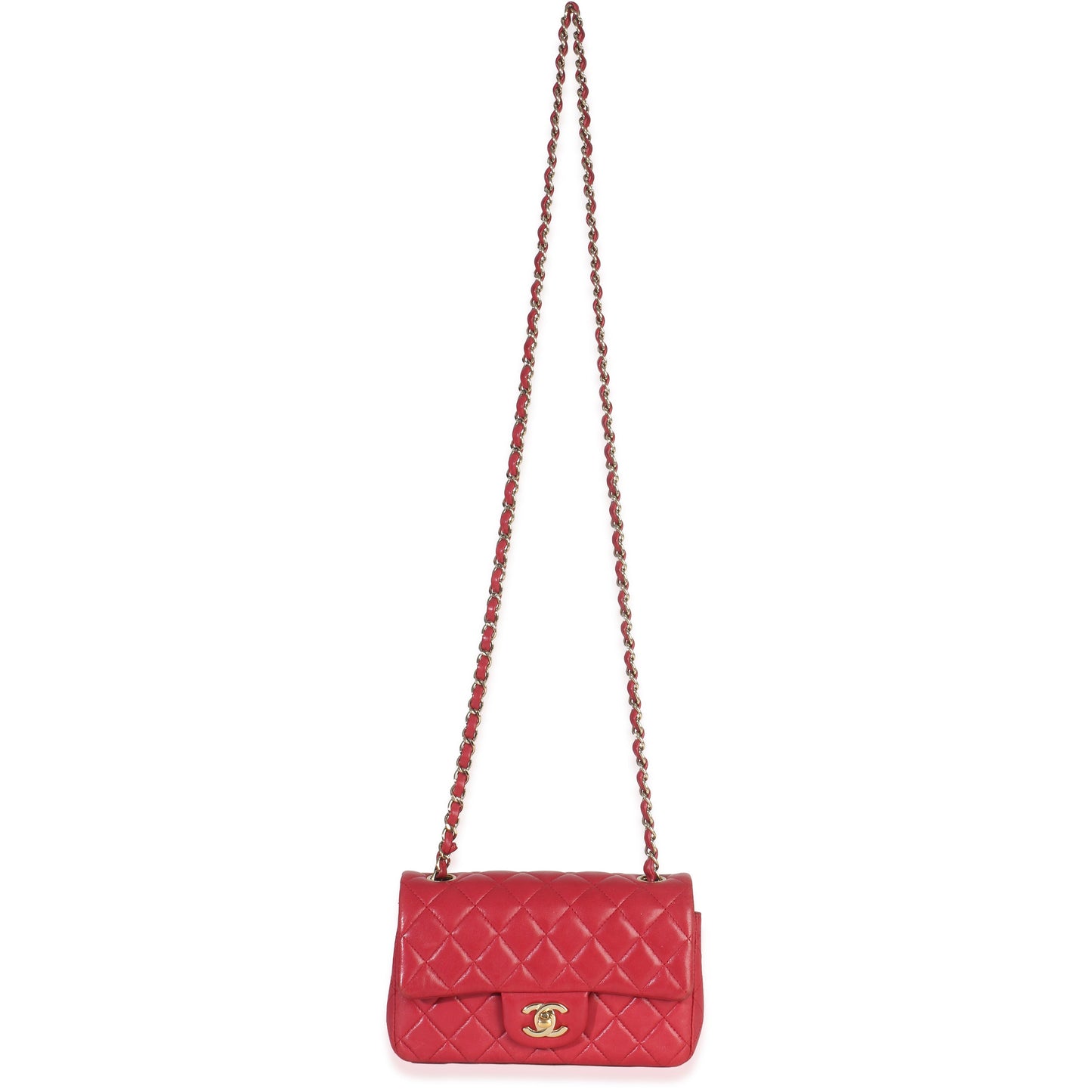 Chanel Dark Pink Quilted Lambskin Mini Rectangle Flap Bag