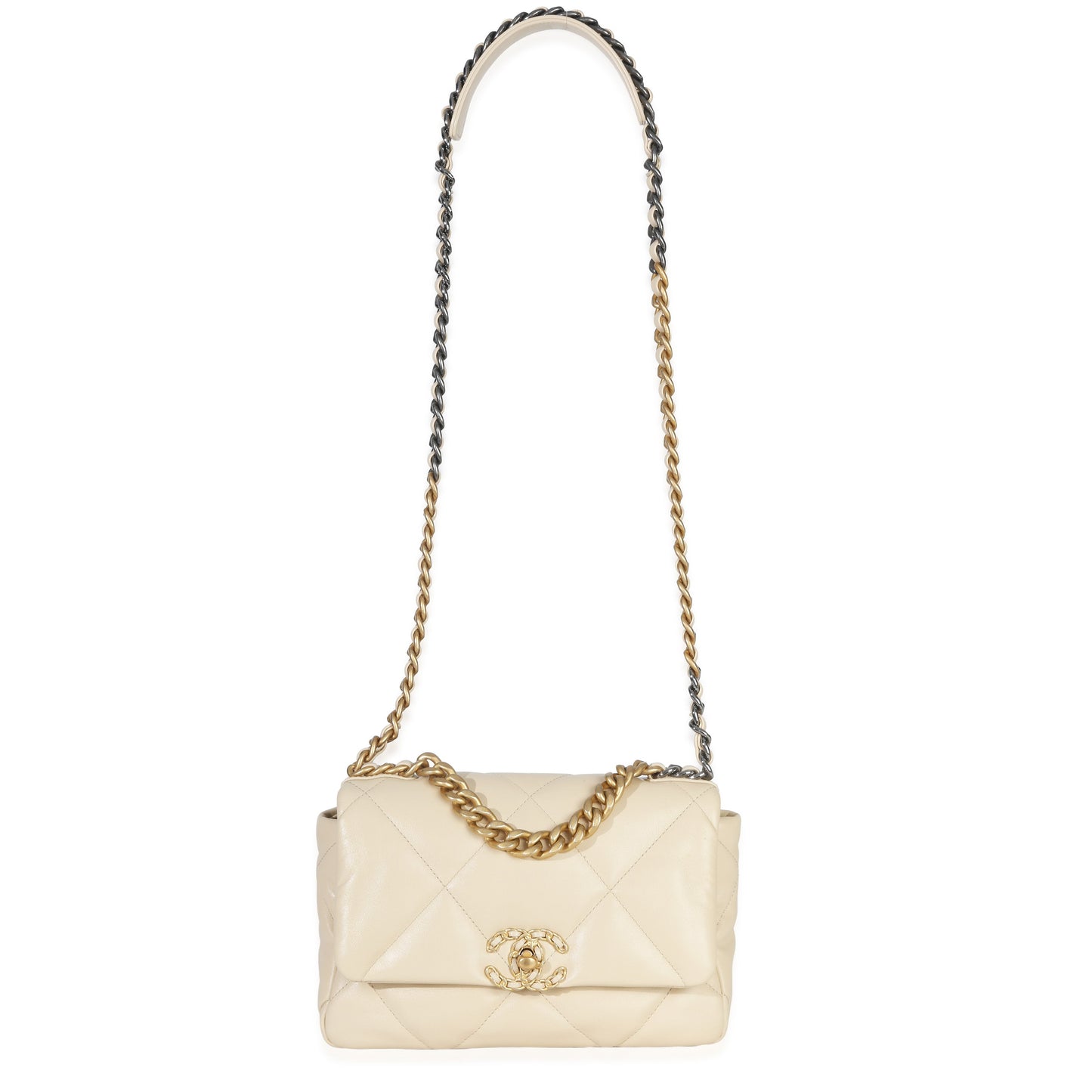 Chanel Beige Quilted Lambskin Medium Chanel 19 Flap Bag