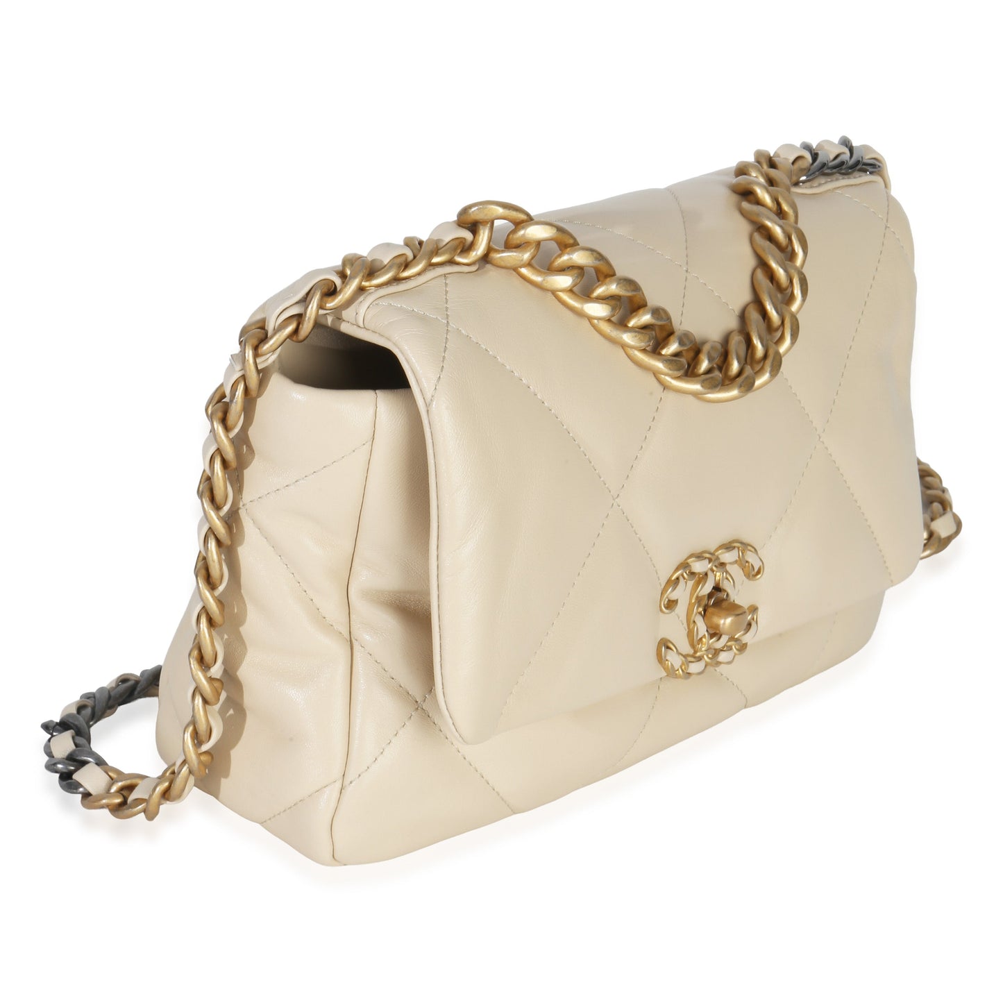 Chanel Beige Quilted Lambskin Medium Chanel 19 Flap Bag