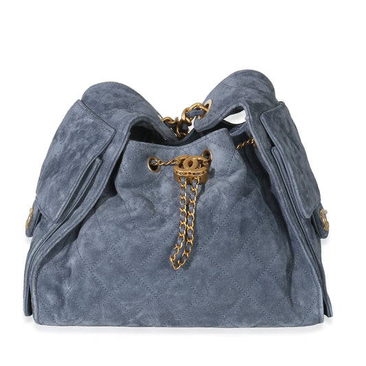 Chanel Blue Quilted Suede Small Chanel 25 Hobo