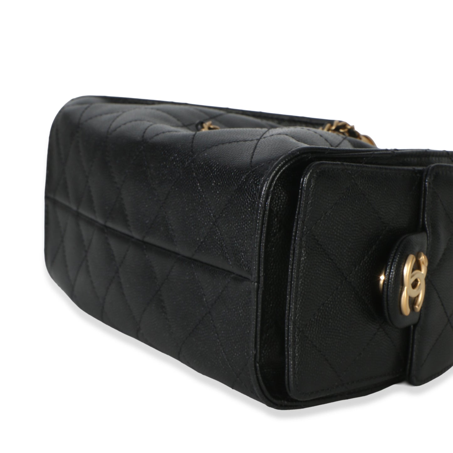 Chanel 26P Black Quilted Caviar Mini Chanel 25 Hobo Handbag
