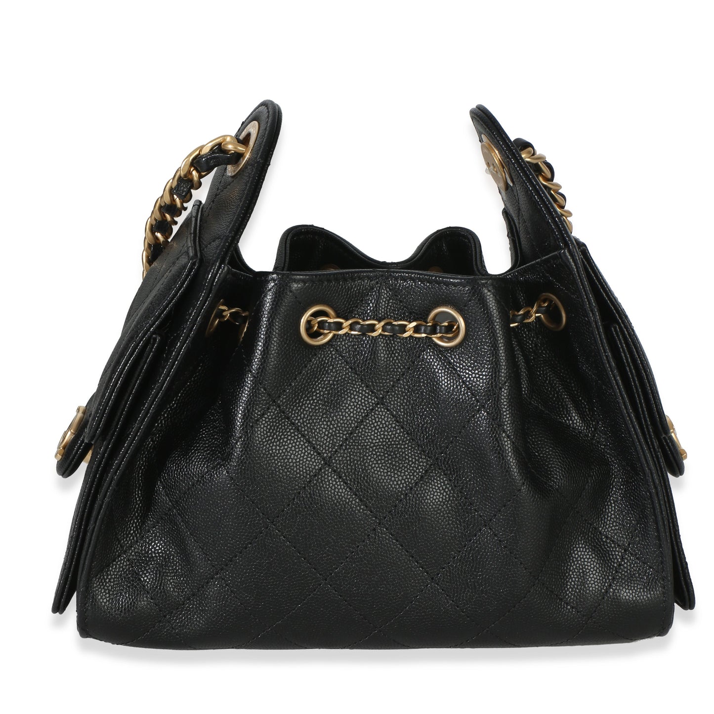 Chanel 26P Black Quilted Caviar Mini Chanel 25 Hobo Handbag