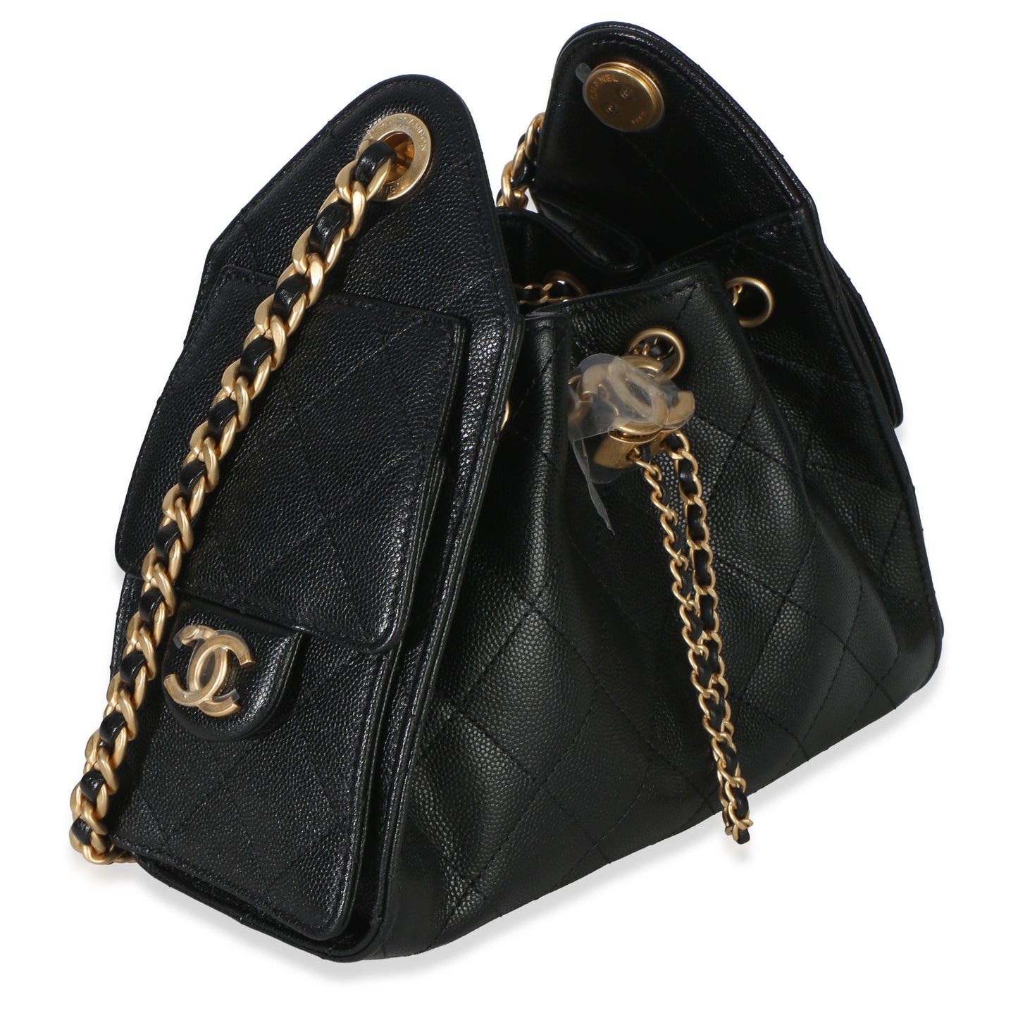 Chanel 26P Black Quilted Caviar Mini Chanel 25 Hobo Handbag
