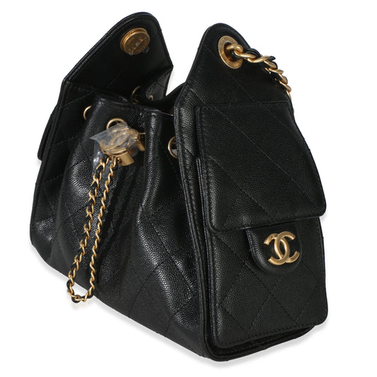 Chanel 26P Black Quilted Caviar Mini Chanel 25 Hobo Handbag