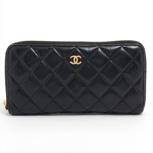 Chanel Lambskin Zip Long Wallet in Black