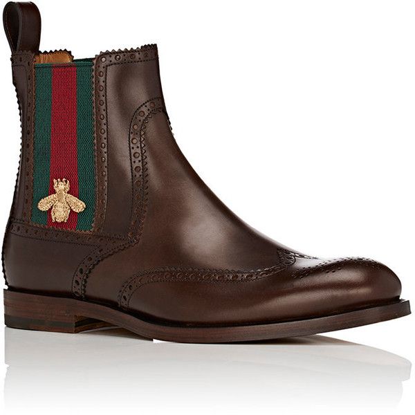 GUCCI MEN'S STRAND LEATHER WINGTIP CHELSEA BOOTS