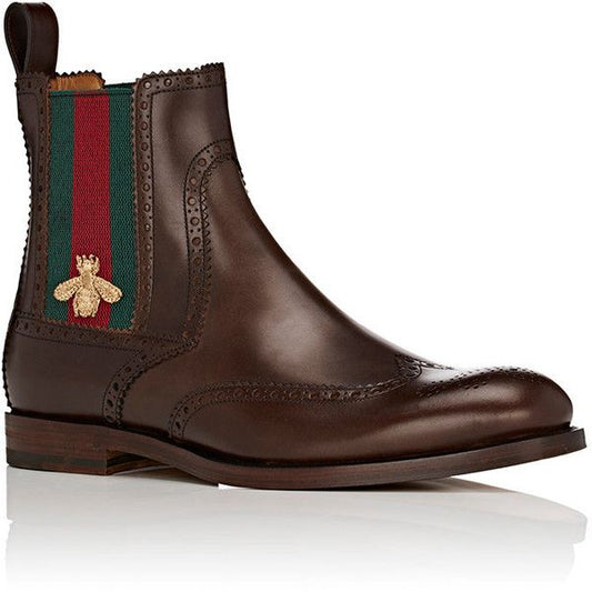 GUCCI MEN'S STRAND LEATHER WINGTIP CHELSEA BOOTS