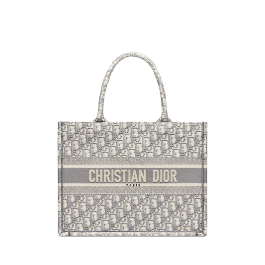 Dior Medium Dior Book Tote Ecru and Gray Dior Oblique Embroidery