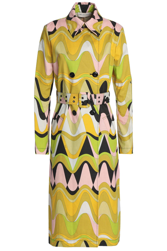 EMILIO PUCCI PRINTED COTTON-BLEND CANVAS TRENCH COAT SIZE US 8