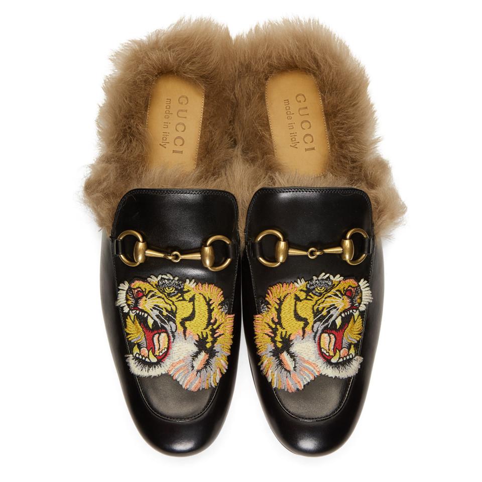 GUCCI PRINCETOWN EMBROIDERED TIGER SLIPPERS