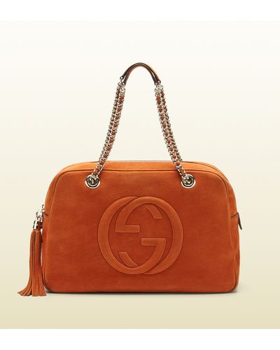 GUCCI ORANGE SOHO NUBUCK LEATHER CHAIN SHOULDER BAG