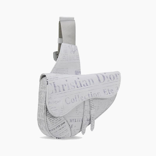 CHRISTIAN DIOR SADDLE BAG WHITE GRAINED CALFSKIN WITH DIOR AND DANIEL ARSHAM PRINT