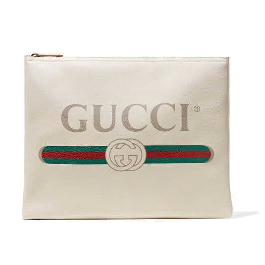 GUCCI WHITE LOGO LARGE LEATHER POUCH