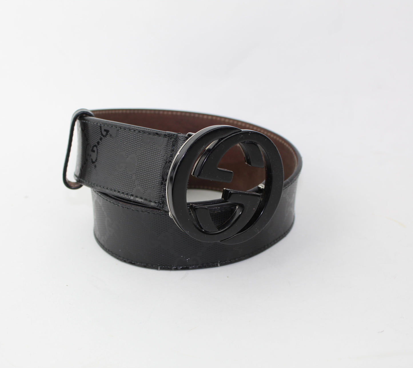 GUCCI PATENT LEATHER BELT WITH INTERLOCKING G SIZE 80/32